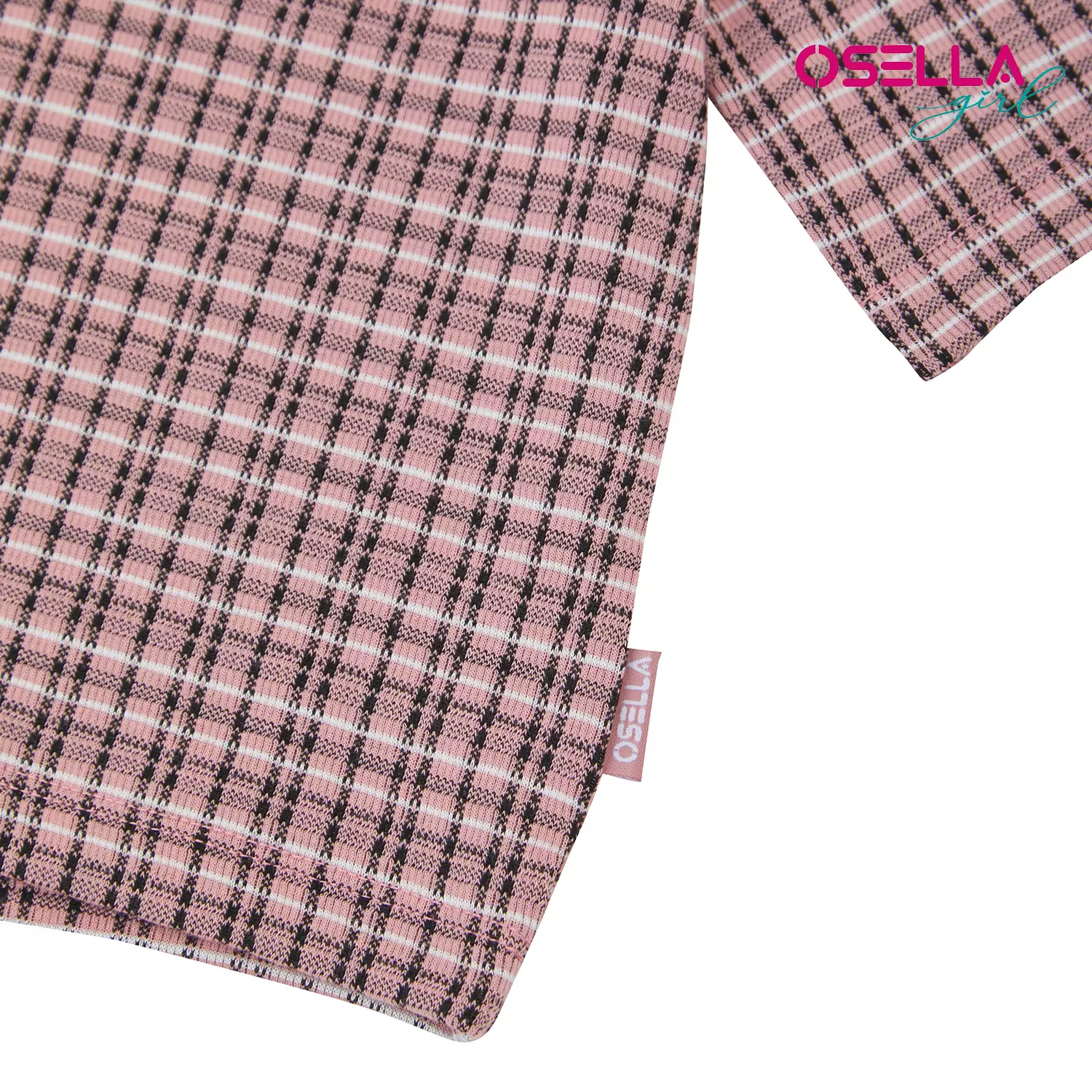 [NEW] Osella Plaid Pattern Mock Neck T-shirt In Pink 2371401313 | Kaos Anak Perempuan