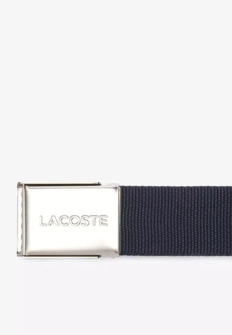 Men's Made in France Lacoste Engraved Buckle Woven Fabric Belt