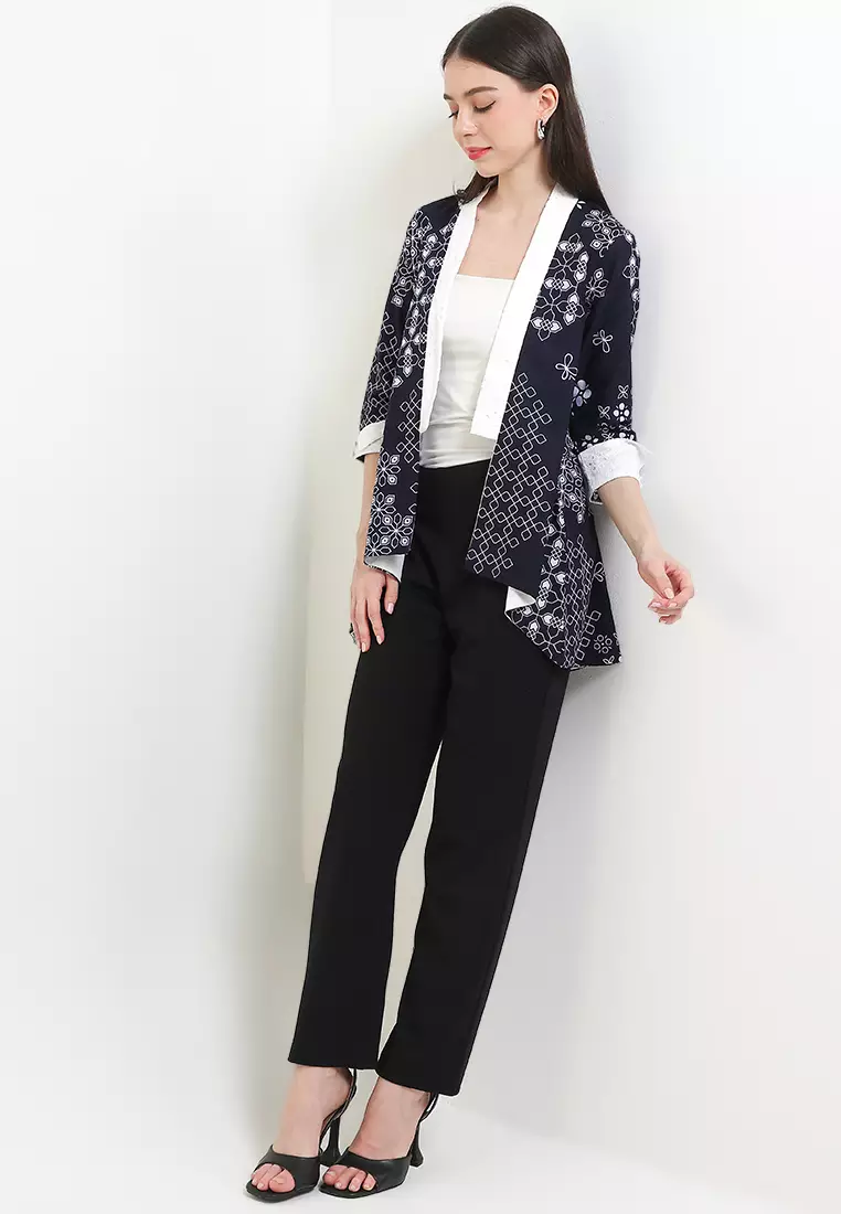 Outer Cardigan Vest Atasan Wanita Savrina Batik Muslim Navy