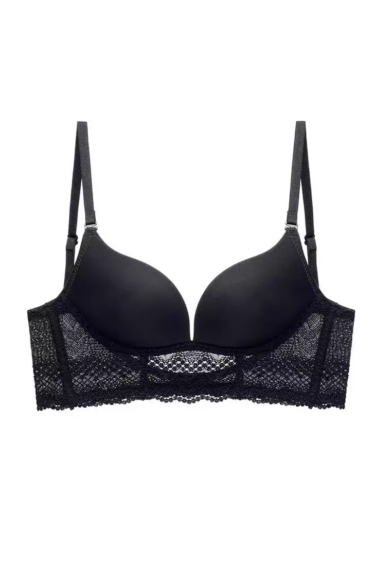 Buy ZITIQUE Women's Latest Invisible Beautiful Back Large U-shaped Seamless  Glossy Push Up Nylon Lingerie Set (Bra And Underwear) - Black in 2024  Online