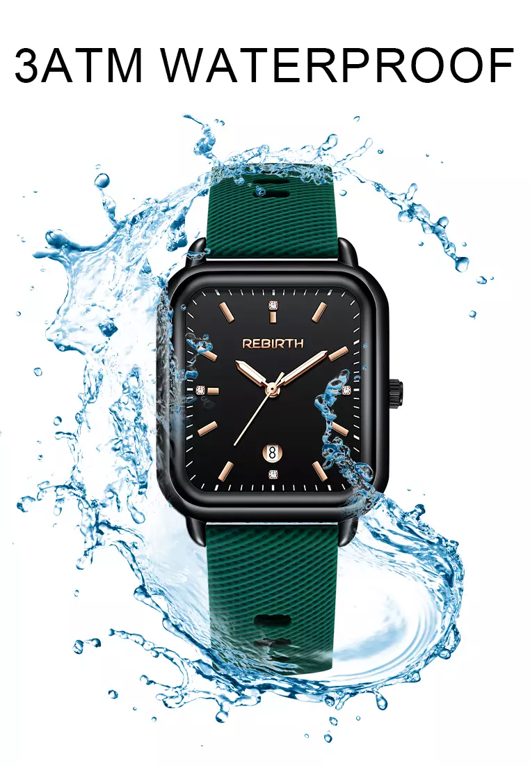 Jam Tangan Wanita Original Square Anggun Tali Silikon Anti Air hijau