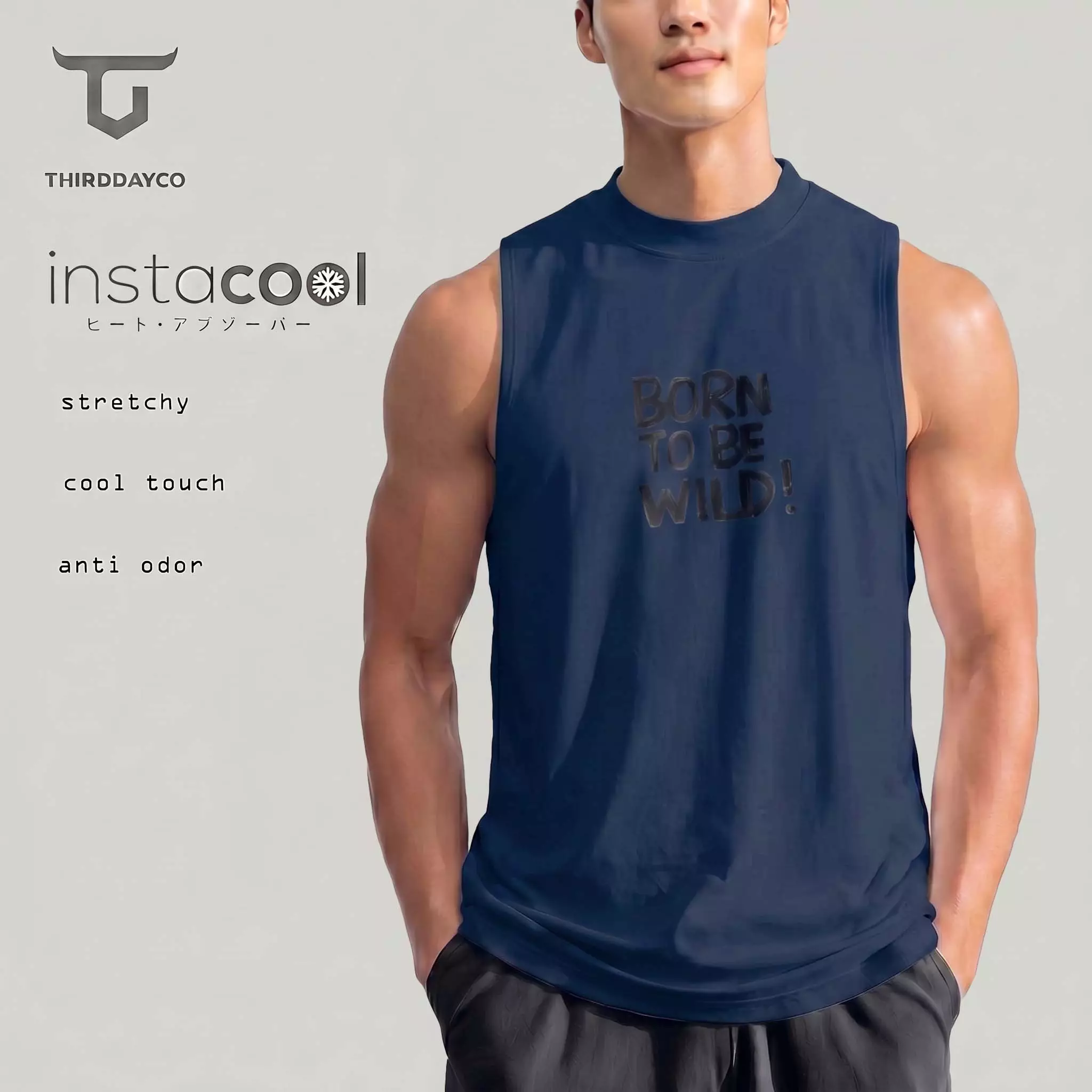 MTU80 Kaos Lekbong Singlet Pria "born to be wild" navy