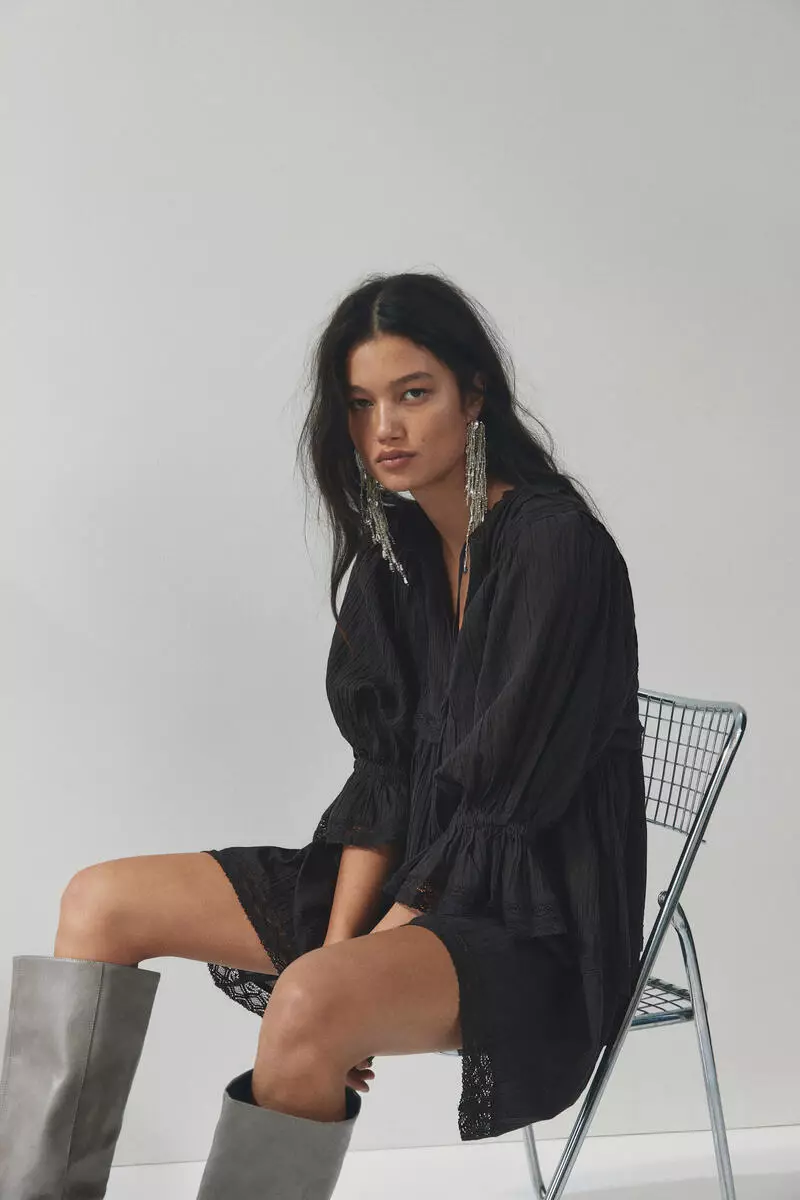 Lace-trimmed cotton dress