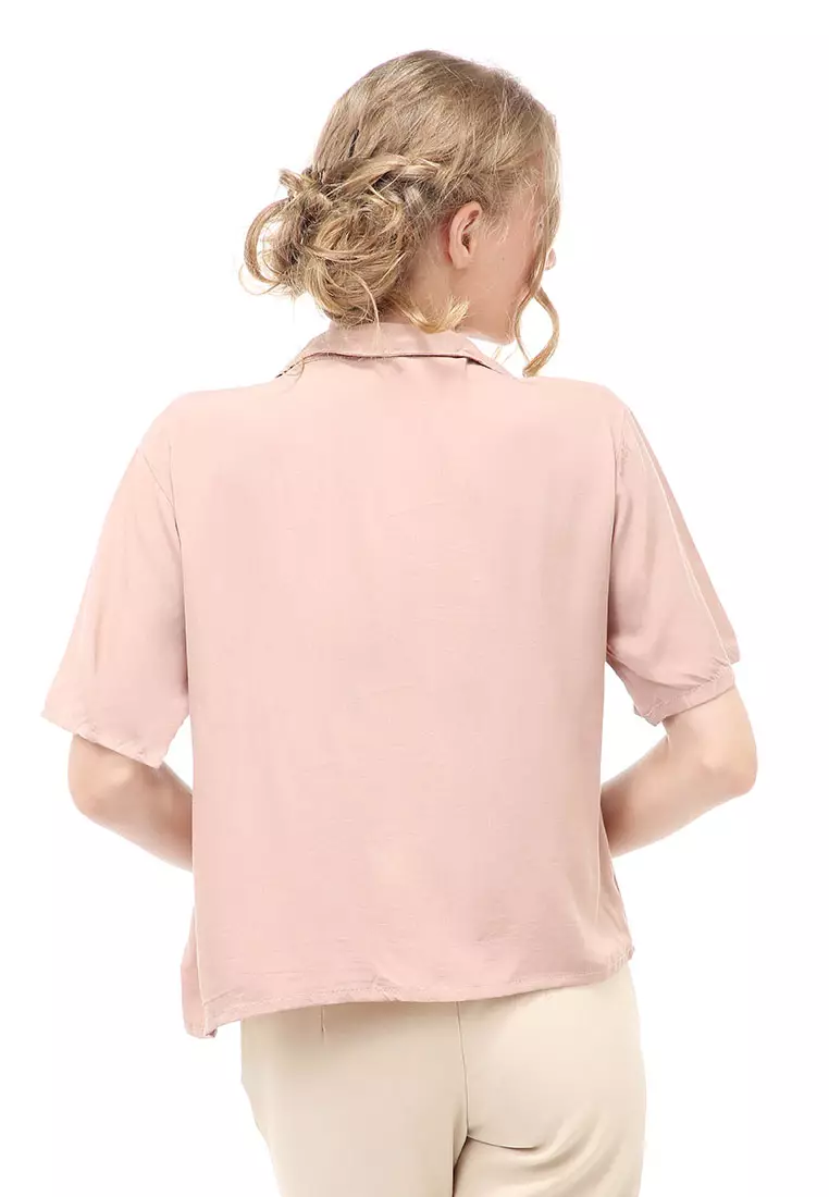 Holly Atasan Kasual Kemeja Wanita 2 Kantong Lengan Pendek Material Rayon ORIGINAL - Brown Milk