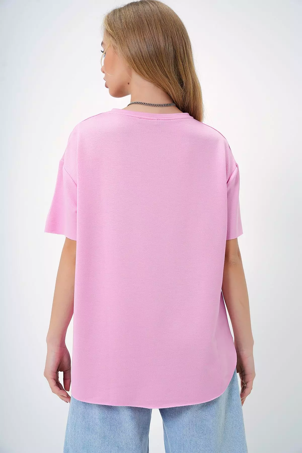 Women's Pink Crew Neck Oval Cut Modal T-Shirt