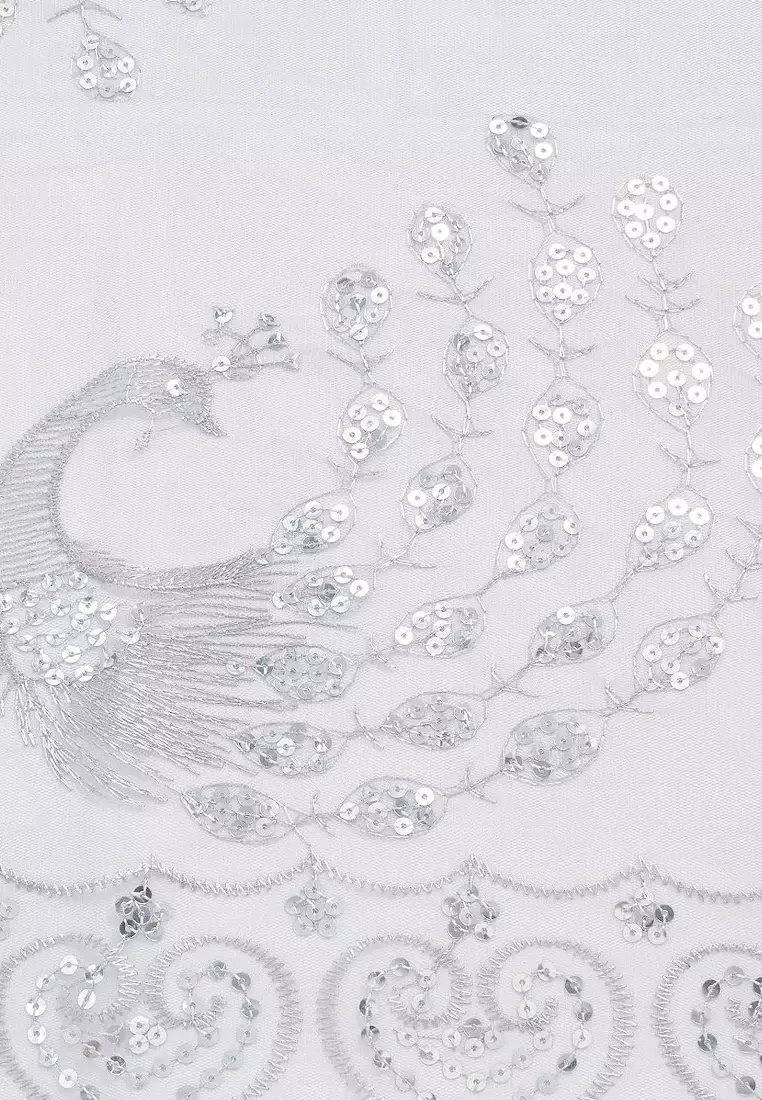 Aksesoris Wanita Peacock Sequin Lace  Fringed Evening Shawl Syal Pesta Wanita Snow White