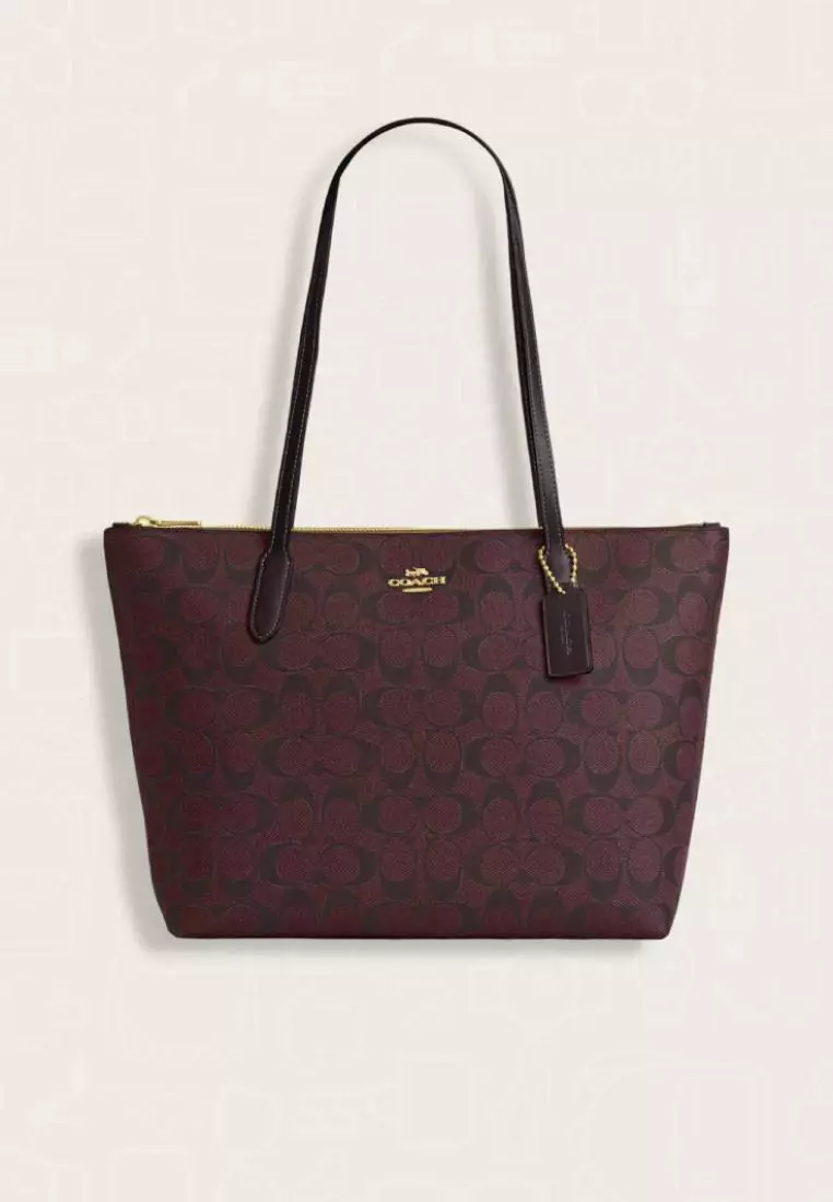 Jual Coach Coach Zip Top Tote In Signature Canvas Oxblood Multi ...