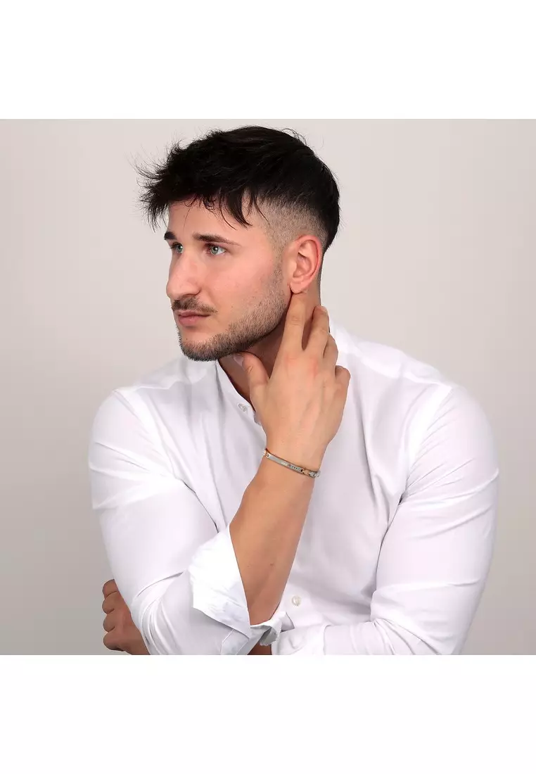 Maserati Jewels 220mm Men's Stainless Steel Diamond Bracelet, Silver & Rose Gold, JM521ATY11 (Adjustable)