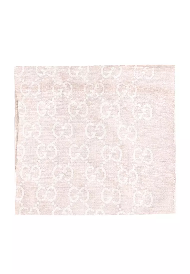 GG Logo Wool Silk Scarf in Beige 165904 3G646