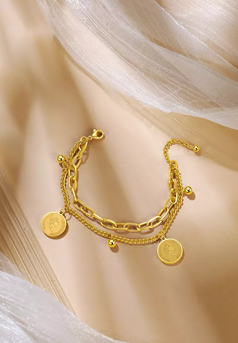 Gelang Wanita Gelang Korea Titanium Anti Pudar Vintage Fashion Style Gelang Cewek Original gold