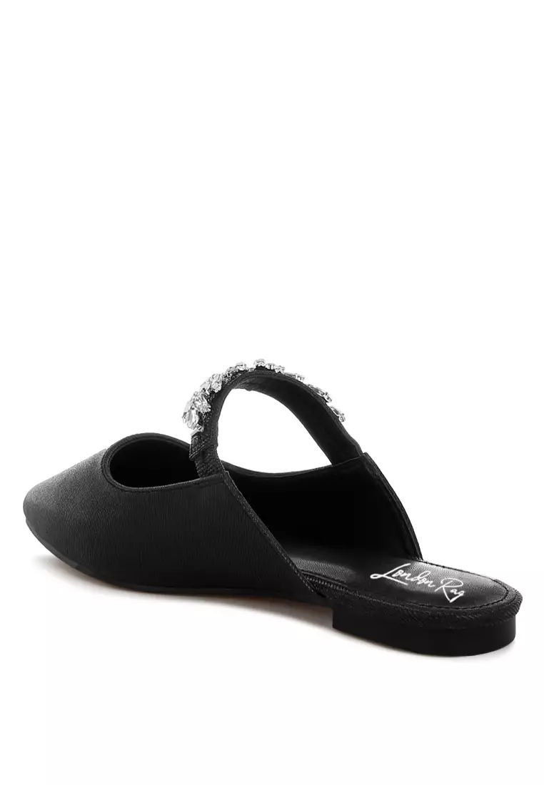 Sandal Selop Berkilau dengan Tali Berlian Imitasi Warna Hitam