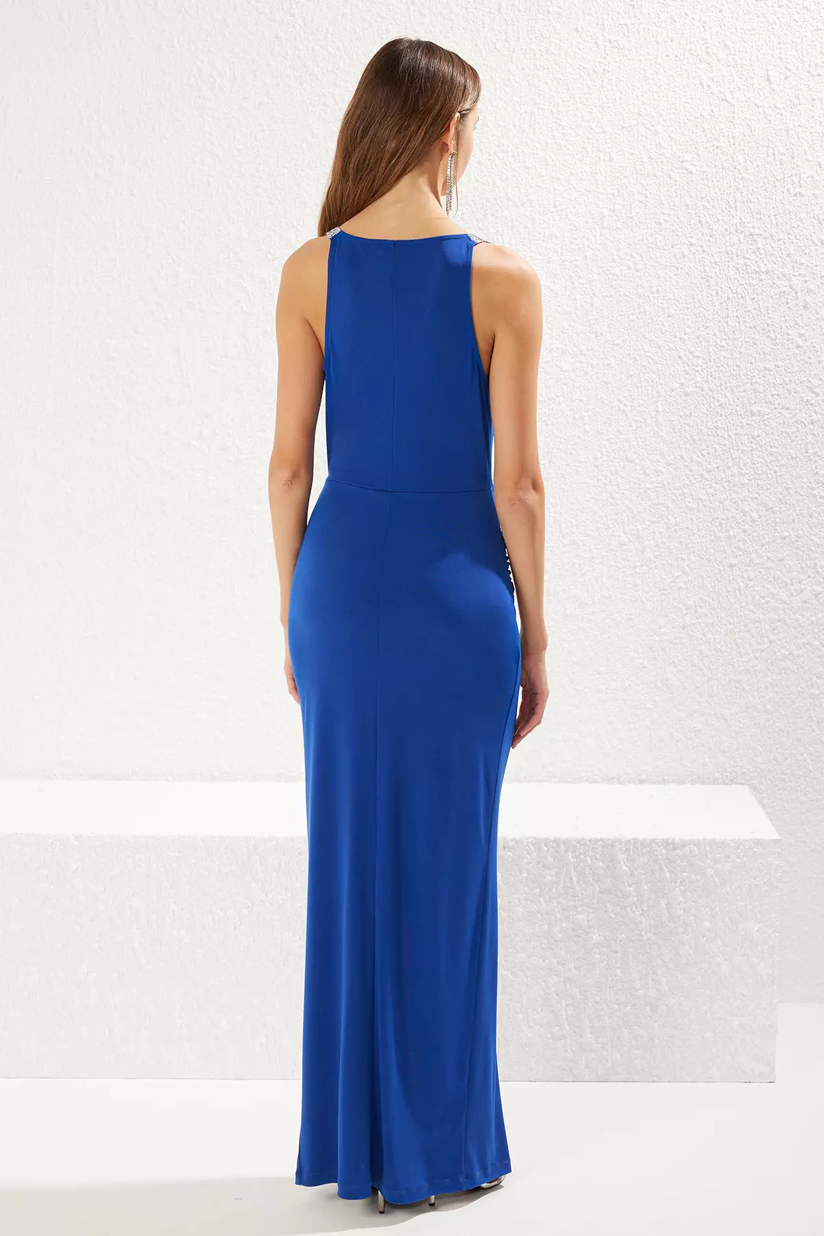 Saks Shiny Stone Knitted Long Evening Dress