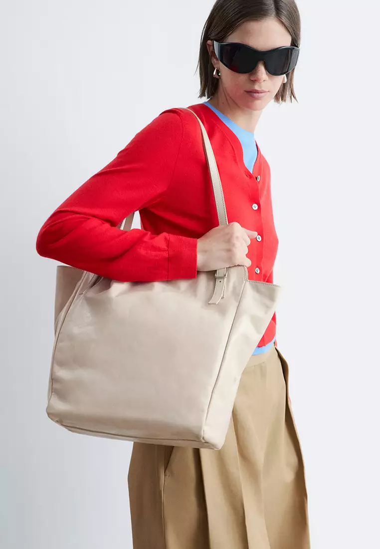 Buckle-Strap Leather Tote Bag