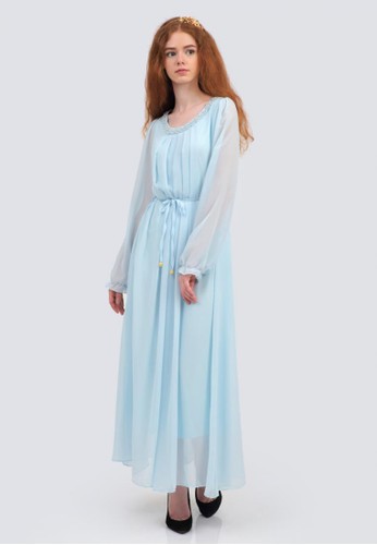 Devine Pearl Long Dress in Blue