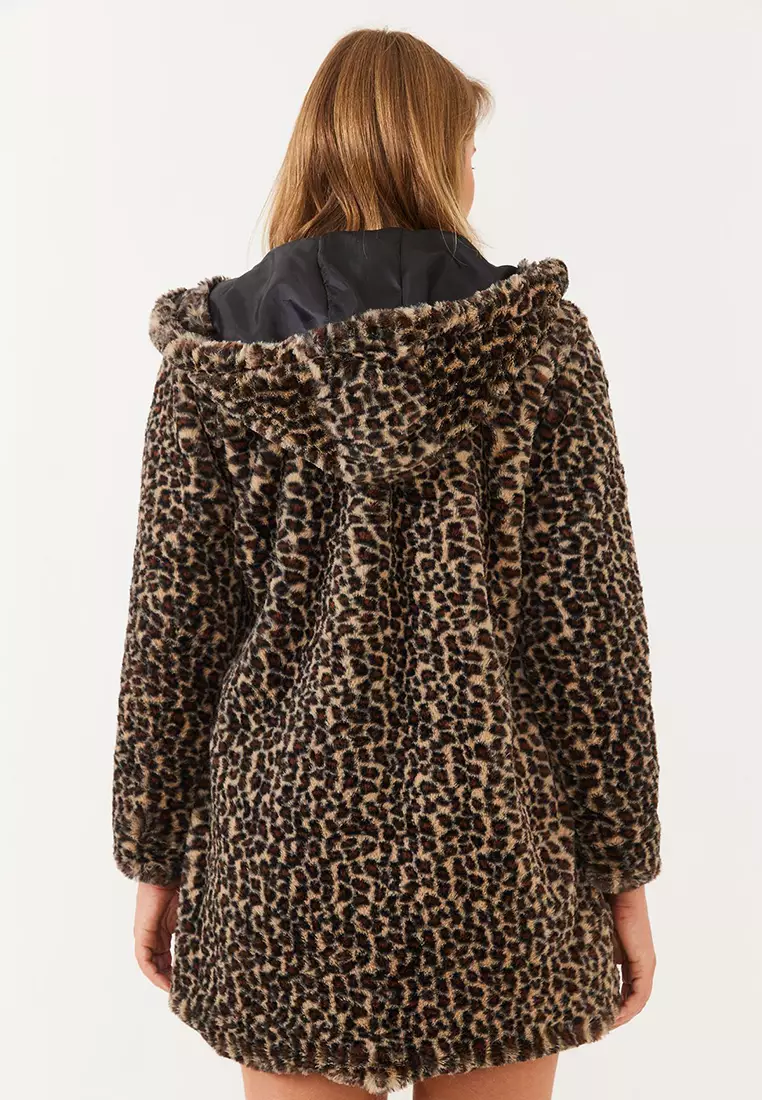 Women's Lined Hooded Leopard Patterned Fur 2457 60251827