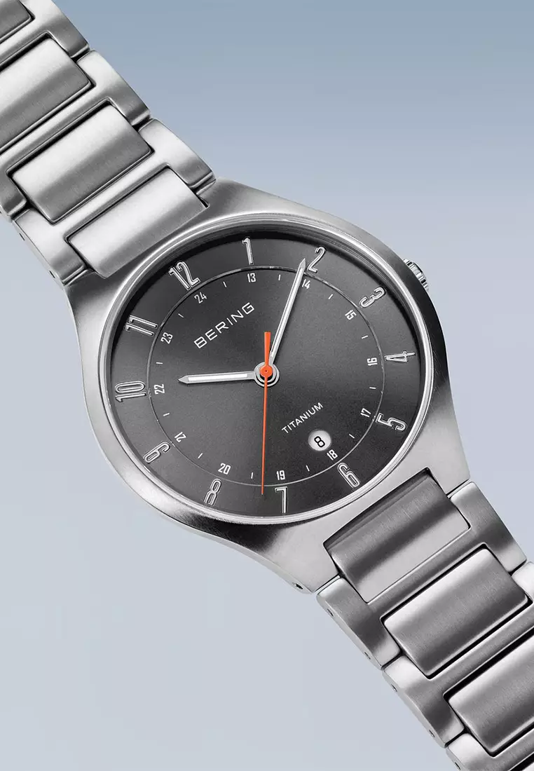 Men's Silver Titanium Strap with Titanium Links and Grey Dial Quartz Watch - 11739-772