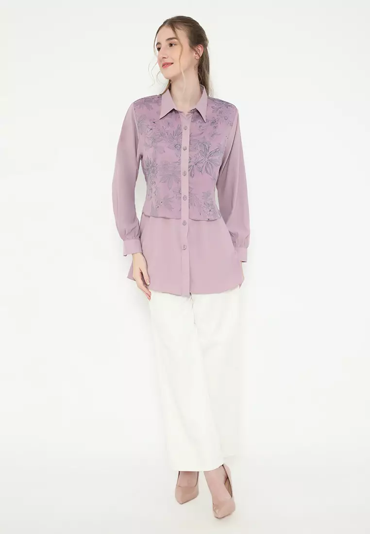 Wispie Shirt Floral Purple By Brilliant Girl Warna UNGU