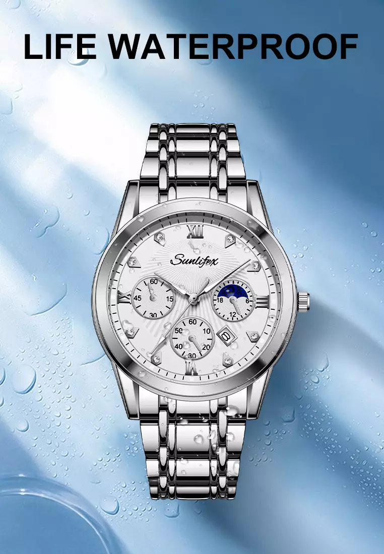Jam Tangan Pria Original 9004A Kuarsa Calendar Tali Stainless Steel Mode Santai Jam Tangan Cowok silver