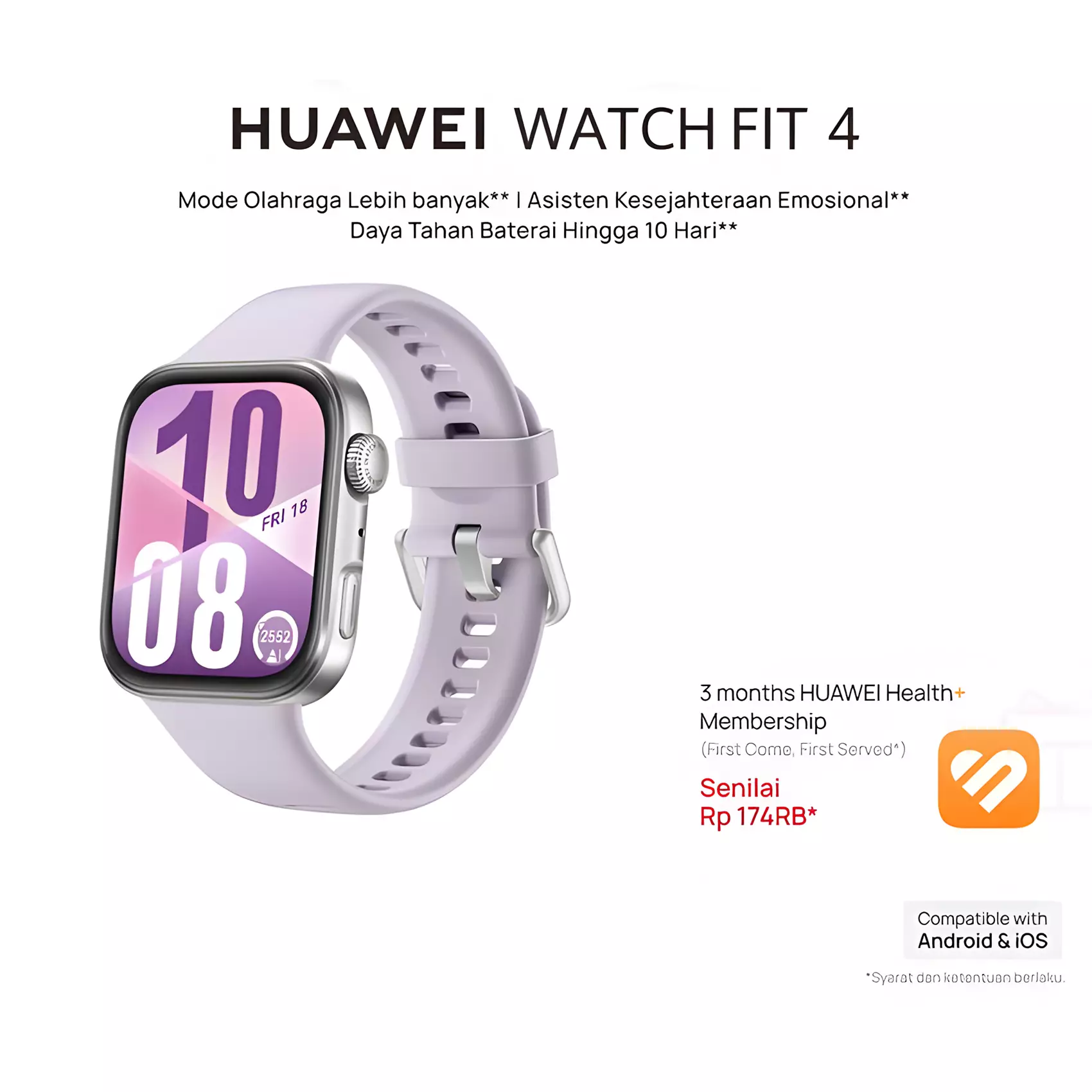 HUAWEI WATCH FIT 4 Series | Stylish Design | GPS | 10-Day Battery Life* | Sports Tracking | Health Management - Purple