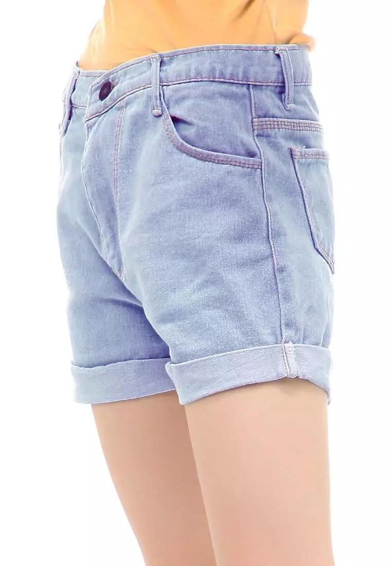 Radmila Hot Pants Wanita Aksen Lipat Regular Fit - Biru Muda