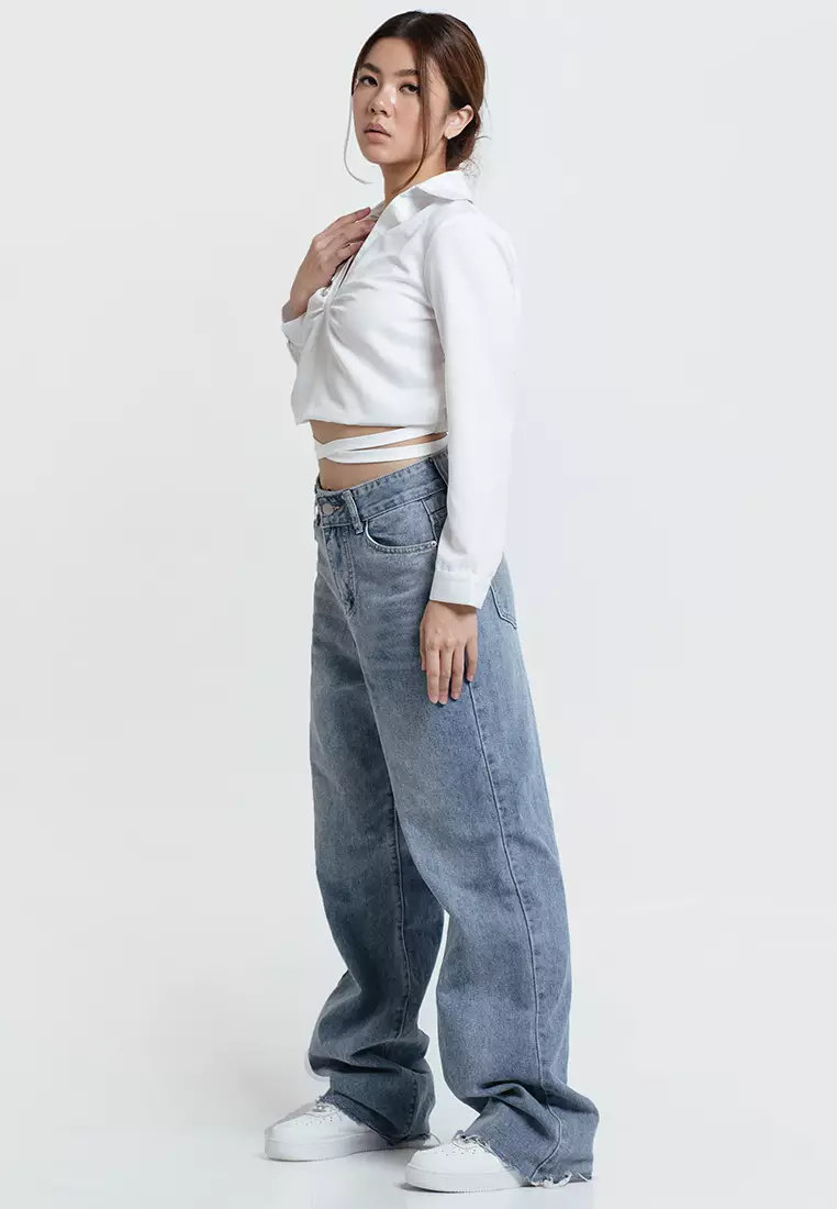 Crop Waist Tie Shirt in White