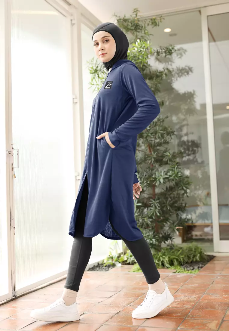 Zelena - Elle Tracksuit Hoodie Sport | Tunic Olahraga Lari Bersepeda - Navy