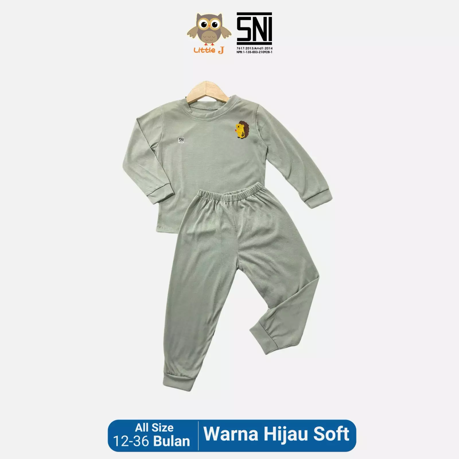 Little J Baju Tidur Piyama Anak Setelan Anak Lengan Panjang Motif Landak SNI Bahan halus