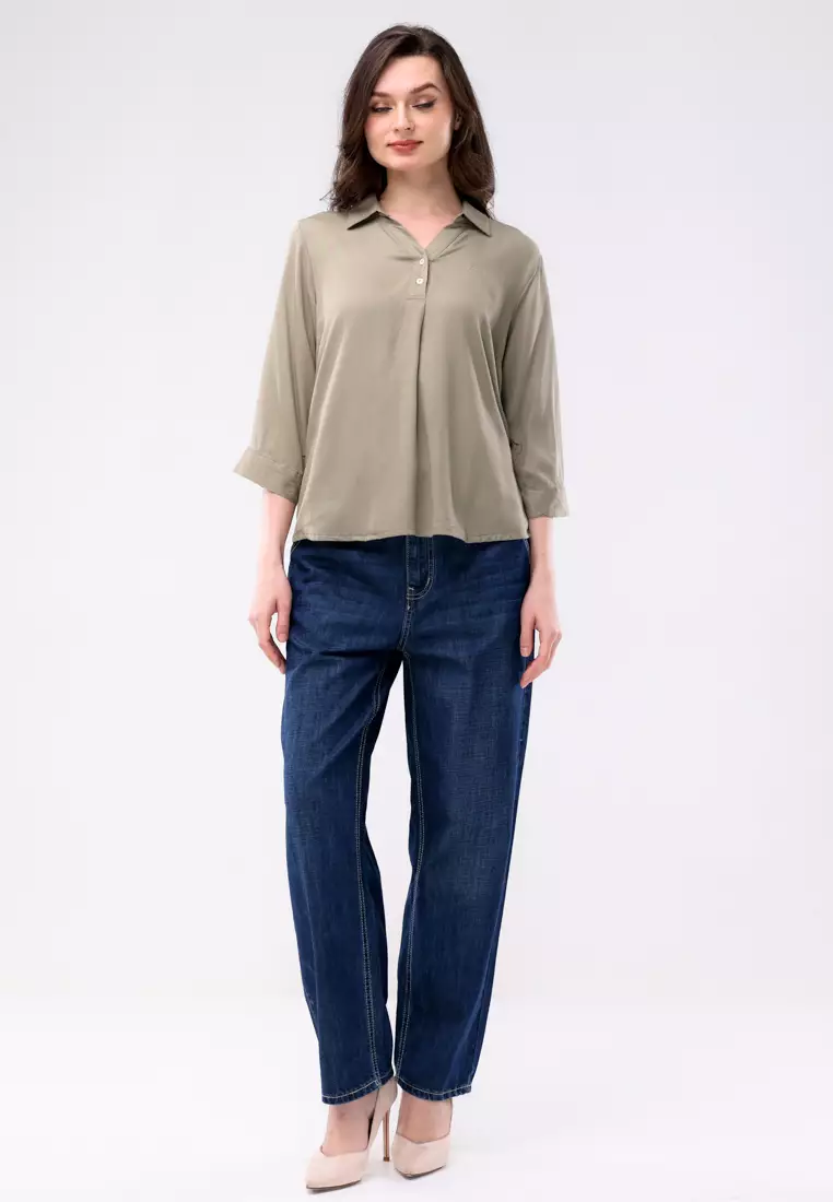 Plain Single Bold Twill 3/4 Blouse