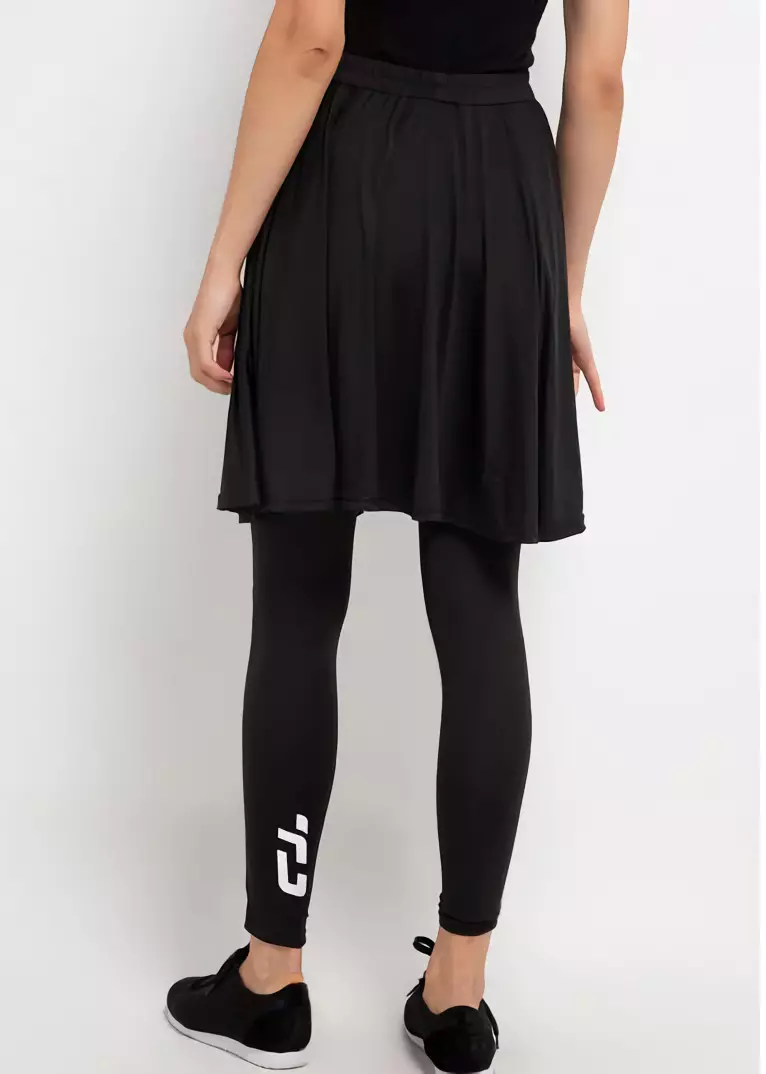 LB058 Leging Rok Olahraga Dual Layer (2-In-1) Hitam