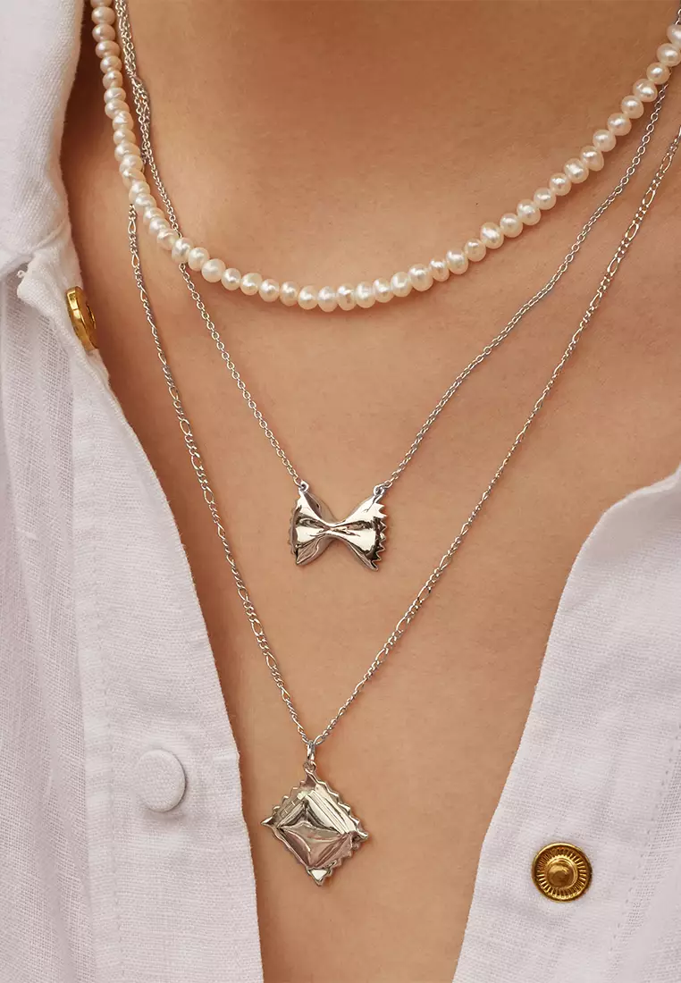 Bow Tie Pasta Silver Necklace