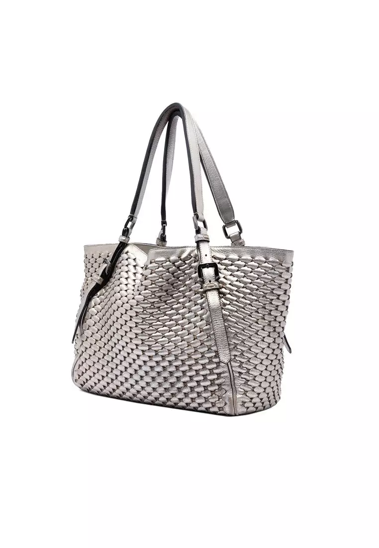 Pre-Loved Burberry Metallic Woven Leather Tote