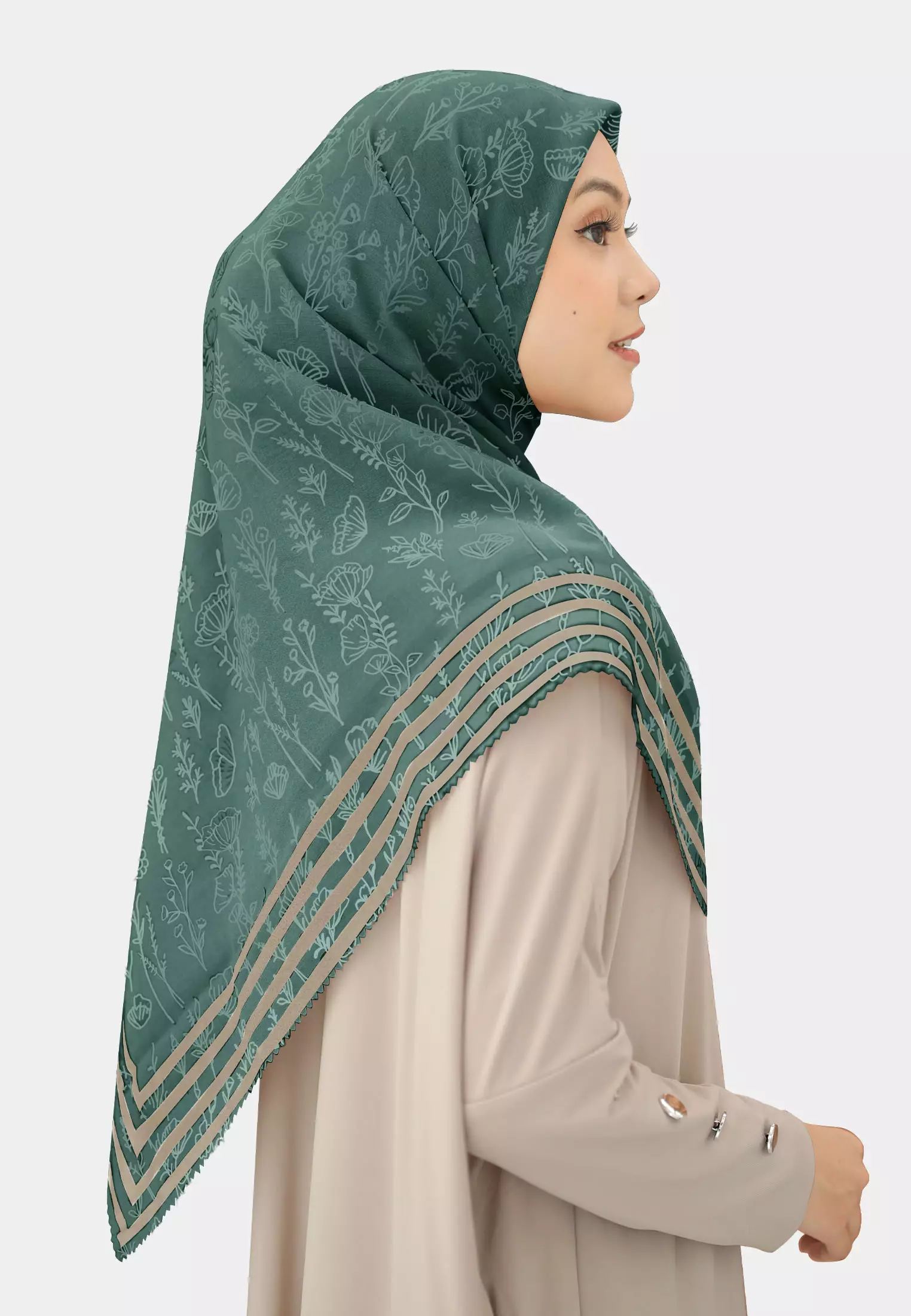 Cotton Bee - Rania Printed Scarf | Hijab Segiempat Motif 130x130 - Emerald Green