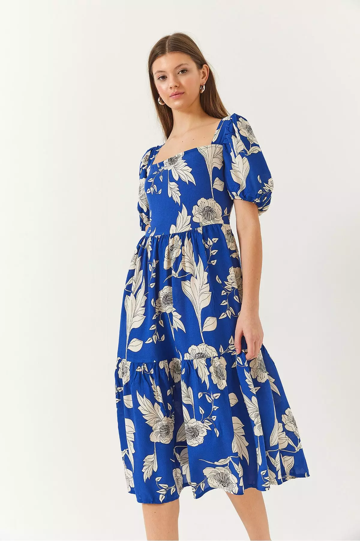 Women's Square Neck Watermelon Sleeve Floral Print Viscose Dress 60261441