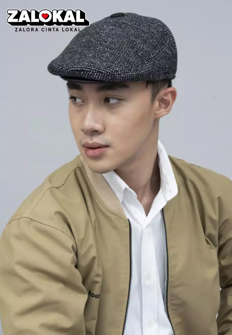 Houseofcuff Topi Painter Baret Hat Flatcap Button Dot Black