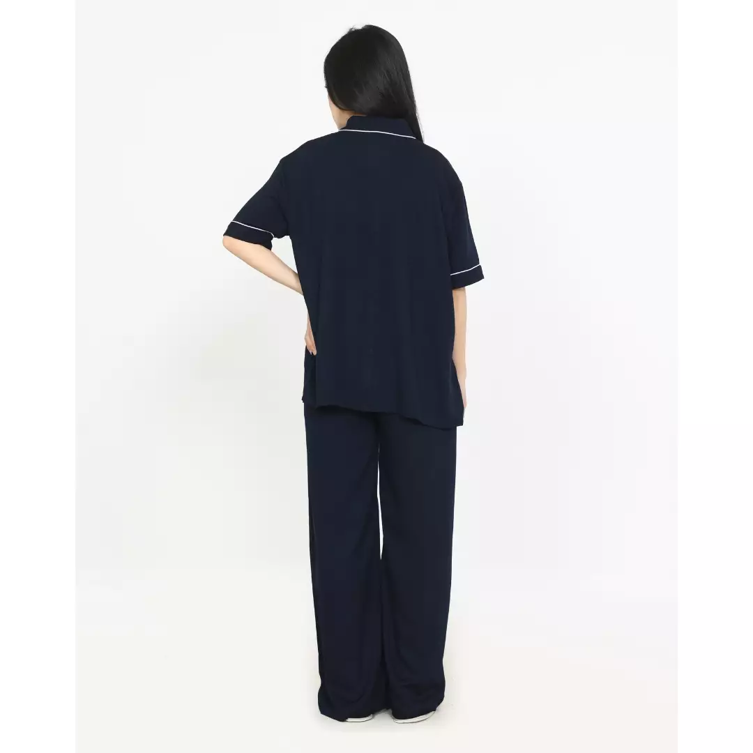 Cotton Oversized Rae BIRU NAVY Set Piyama Celana Panjang Polos FREE SLIP ON