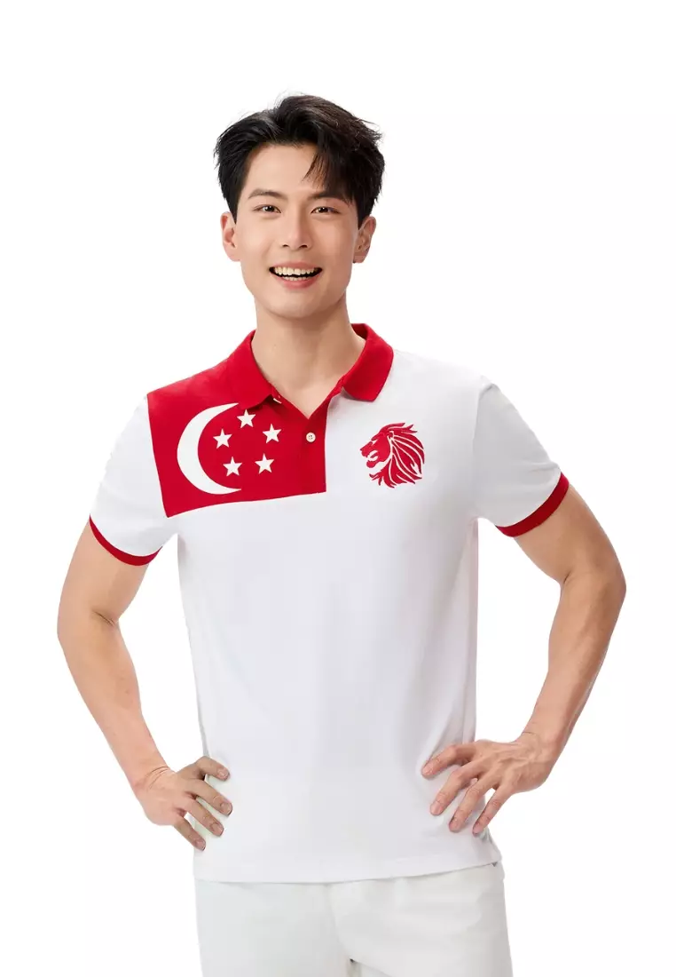 Giordano Men NDP 2026 Collection Slim Fit Cotton Lycra Embroidery Polo T-Shirt (Singapore National Day Parade)