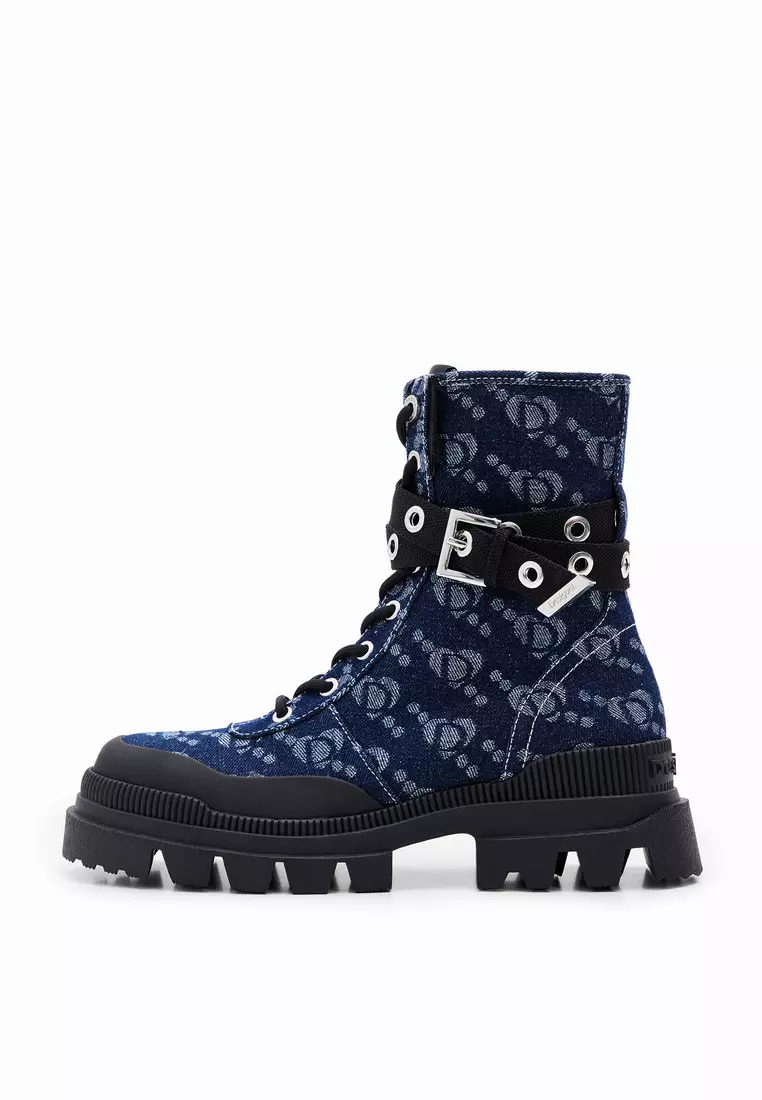 Discount on Desigual  shoes - SKU: Blue Printed denim chunky boots