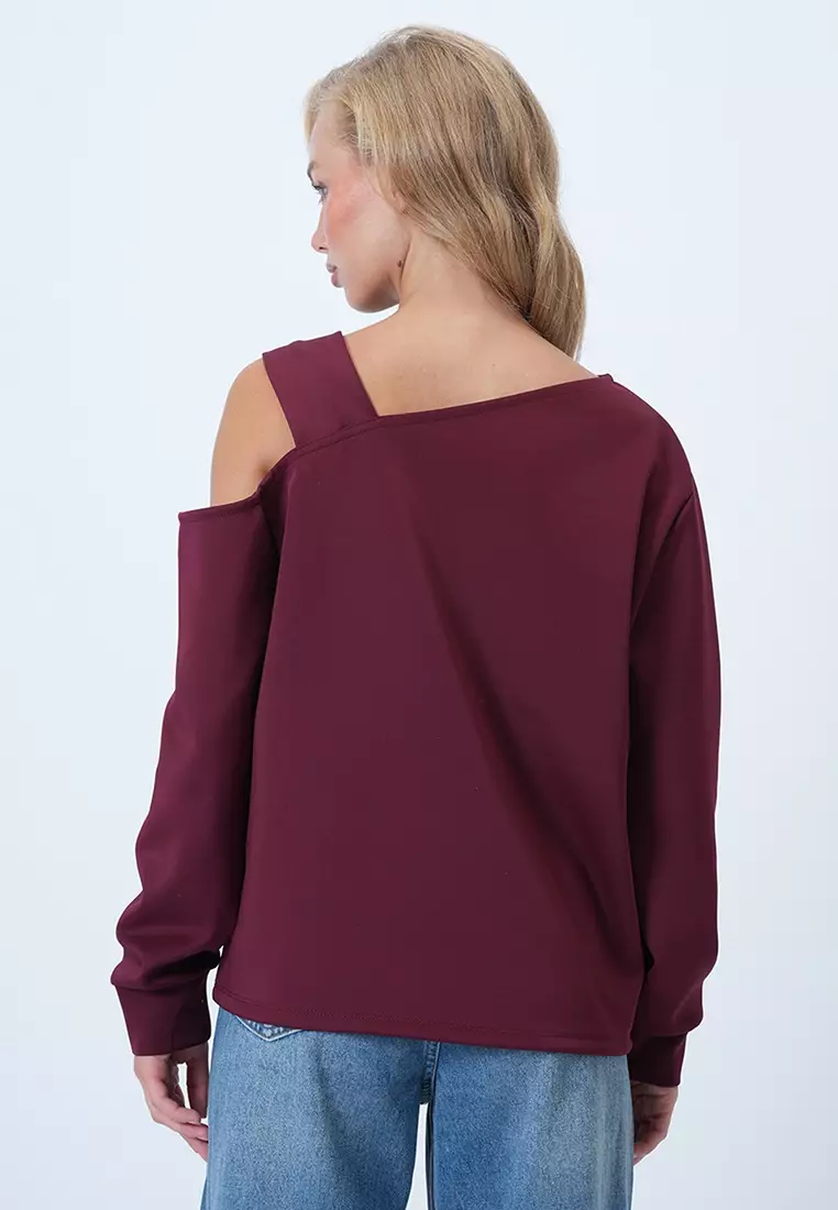 Asymmetric Cut Shoulder Band Detailed Knitted Blouse Alc-X14574