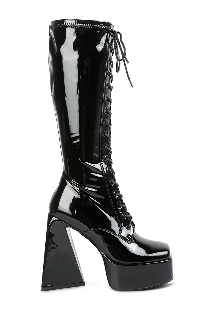 Black Patent PU High Platform Calf Boots