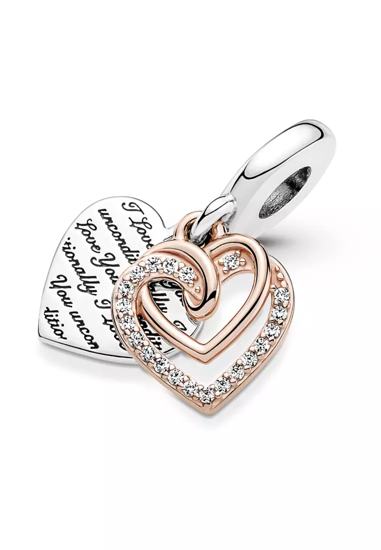 Pandora 14K Rose Gold-Plated Entwined Hearts Double Dangle Charm