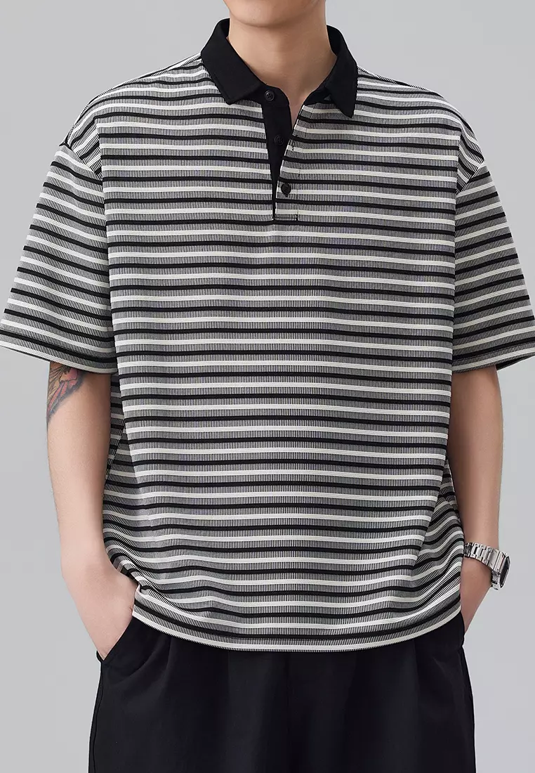 Vintage Striped Short Sleeve Polo Shirt AY-D5901