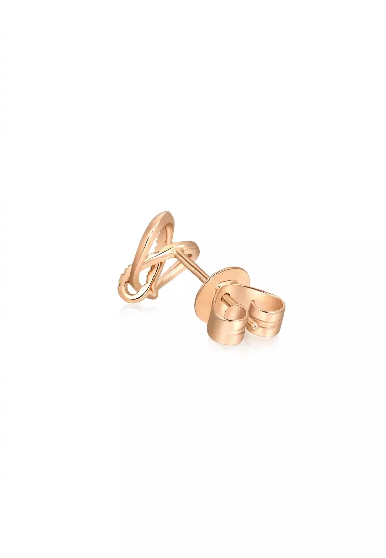 Promessa 18K Rose Gold 0.03 Carat (G-H Color, SI1-SI2 Clarity) Diamond Love Knot Single Stud Earring for Women 92553E - Right (Sold Single Not Pair)