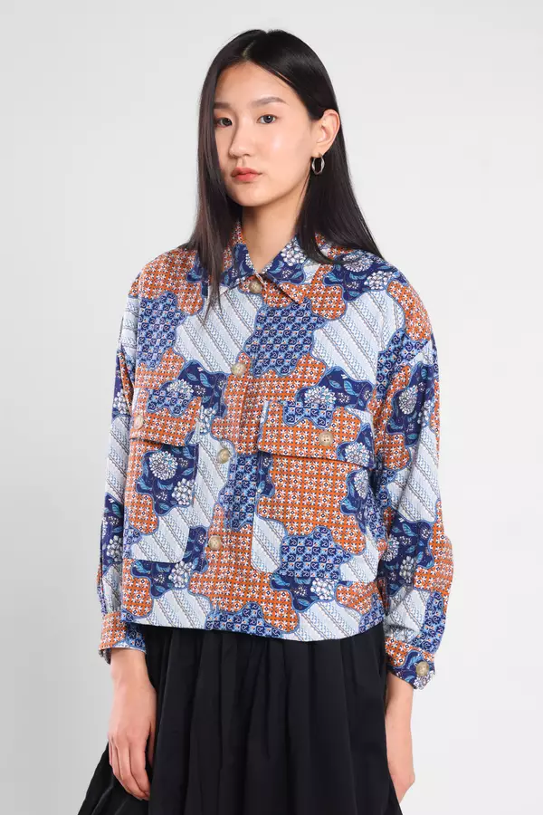 Minimal - Kana - Jaket Batik Bunga - Teracotta Colour Blue