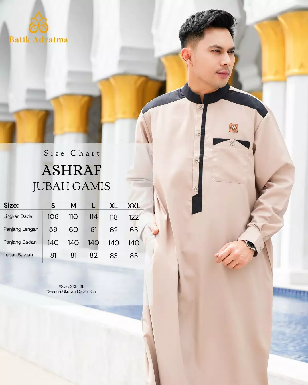 Koko Jubah Gamis Pria  Ashraf Khaki Regular Fit