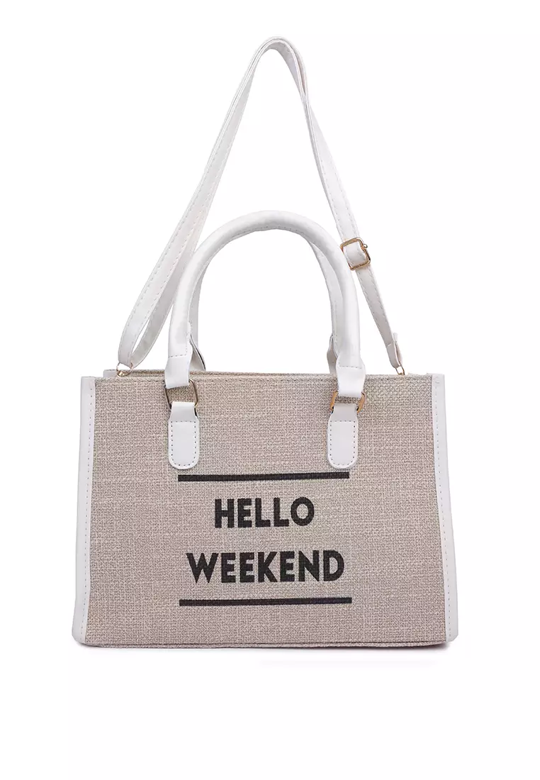 Buy London Rag Beige Microfiber Slogan Tote Bag 2024 Online