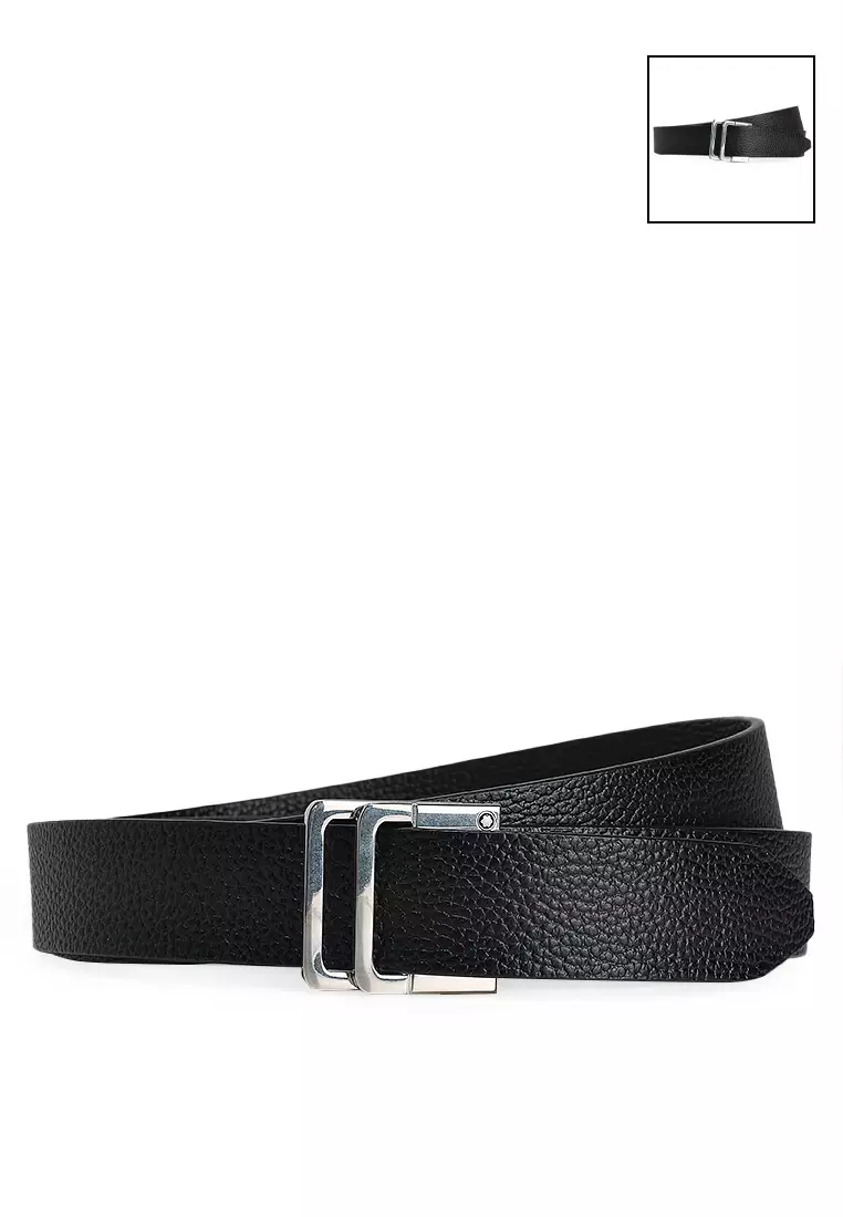 Horseshoe Buckle Grainy Reversible Leather Belt 35mm (tr)