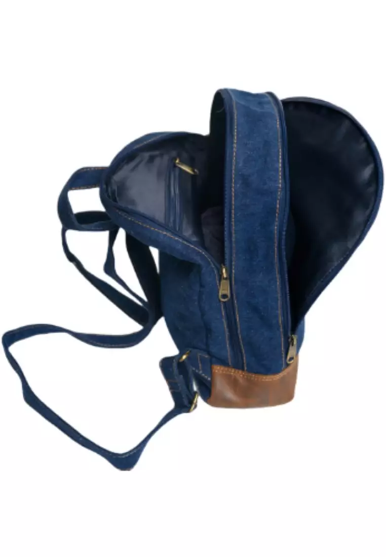 Small Backpack for Girls Boys Kids Teens - Blue Canvas Leather Backpack-Denim backpack - BK2 Blue
