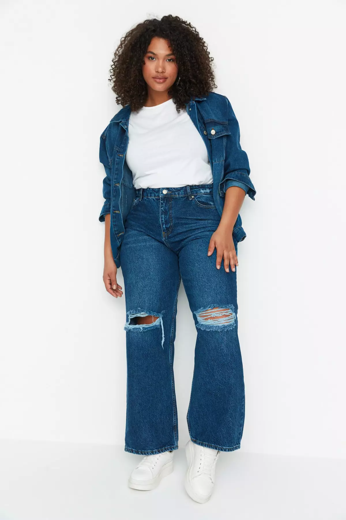 High Waist Wide Leg Ripped Jeans