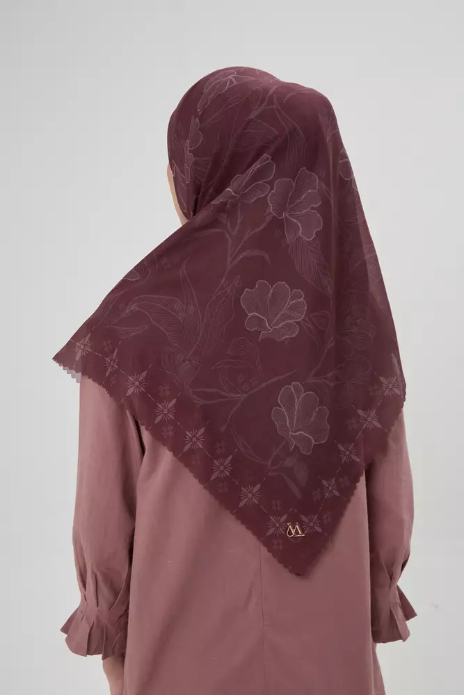 MFMW Twilight Scarf - Kerudung Segi Empat Premium Motif Bunga - Burnt Maple