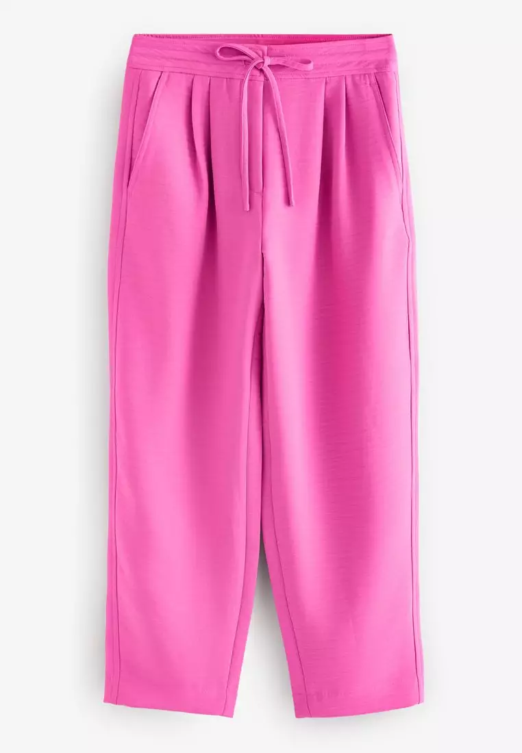 Barrel Leg Crepe Trousers